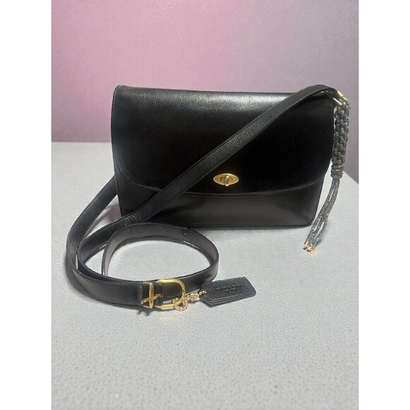VTG Coach Madison Royalton Bag 4403 Black Caviar Leather Flap Turnlock 90s Italy - Picture 3 of 12